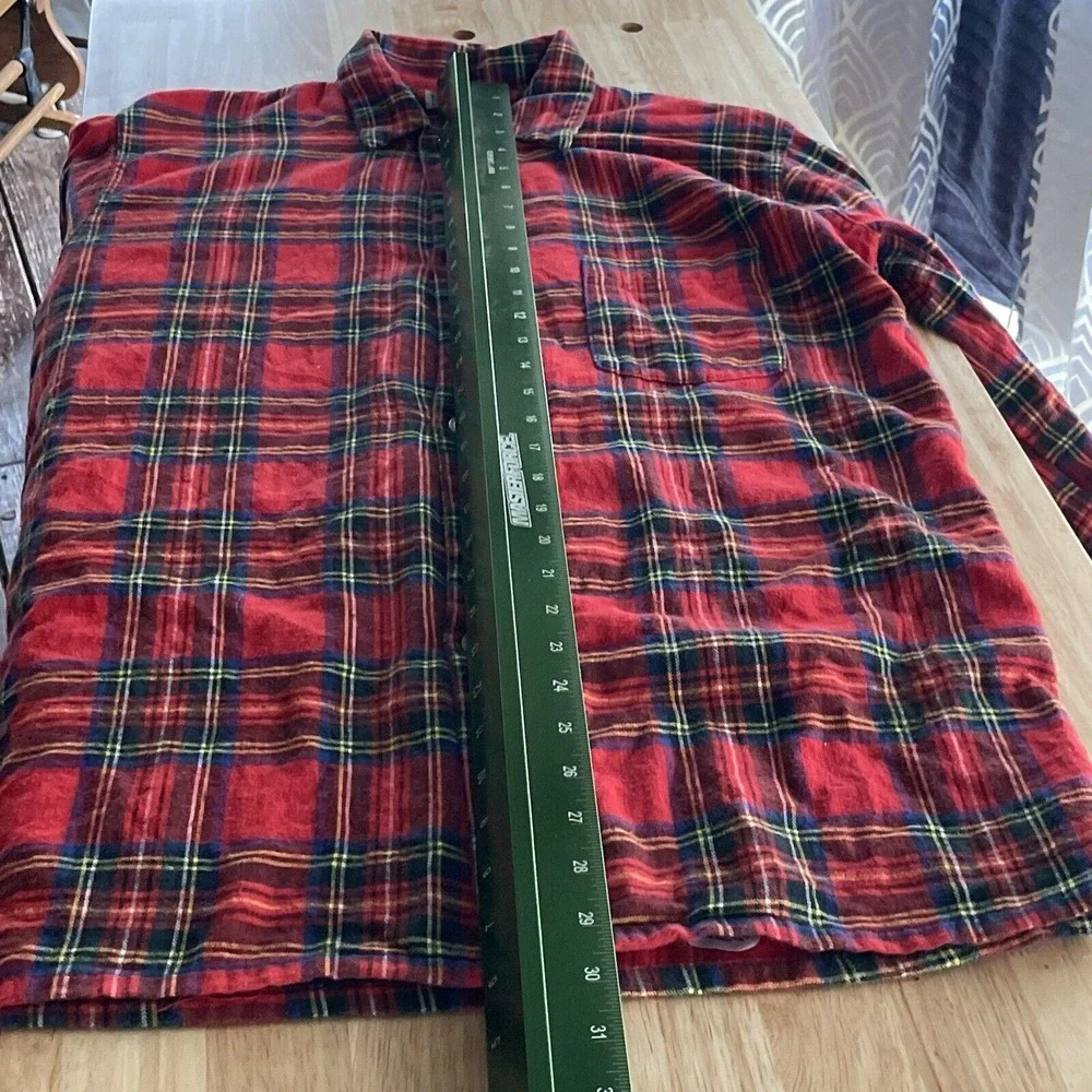 LL Bean Sleep Shirt Plaid Flannel Pajama USA Made Loungewear Vintage Medium Tall